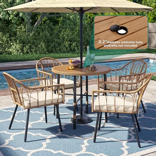 YITAHOME 5 Pieces Outdoor Patio Dining Table Chair Set,Wicker Patio Dining Set,Outdoor Rattan Dining Table Set for Patio, Backyard, Balcony, Garden (with Umbrella Hole)