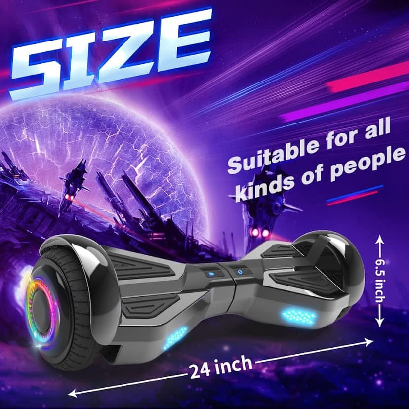 Starship Electric Hoverboard with Bluetooth Speaker, Chrome Color Self Balancing Scooters with Science Fiction Design and 6.5 inch LED Wheels (Chrome Black)