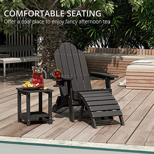 LUE BONA Folding Adirondack Chair Set of 4, Black HDPS Fire Pit Patio Chairs Weather Resistant, Modern Plastic Outdoor Chairs with Cup Holder