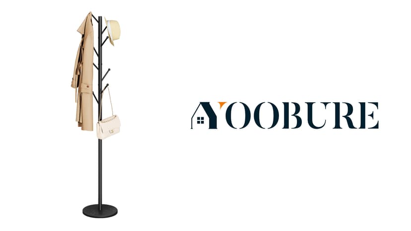 Yoobure Coat Rack Freestanding with Natural Marble Base - Coat Tree with 8 Hooks Heavy Duty Coat Hanger Stand, Metal Coat Rack Stand for Jacket, Hat, Clothes & Bag, Hall Tree Hat Rack for Entryway