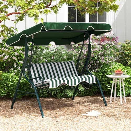 Tangkula 3 Person Porch Swing, Patio Swing with Removable Cushion & Powder-Coated Steel Frame, Outdoor Swing with Canopy for Porch, Backyard, Garden, Balcony (Green)