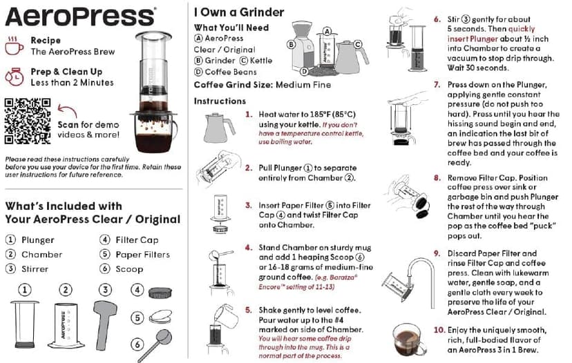 AeroPress Original Coffee Press – 3 In 1 Brew Method Combines French Press, Espresso, Full Bodied Coffee Without Grit or Bitterness, Small Portable Coffee Maker for Camping & Travel
