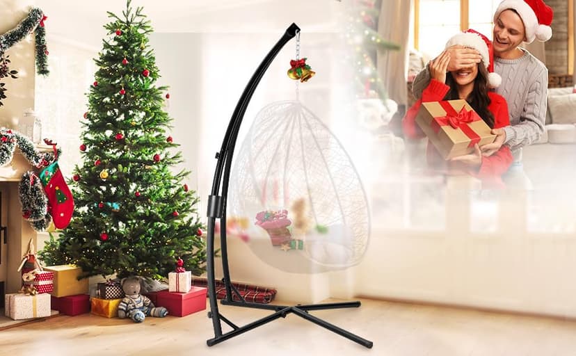 Hanging Hammock Chair Stand Swing Chair Stand for Indoor/Outdoor,C-Type Solid Steel Heavy Duty Hammock Chair Stand,Weight Capacity 440 Lbs Hanging Chair Stand Only Black AD333