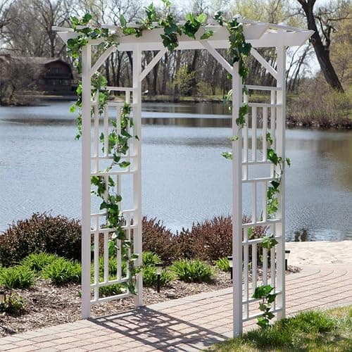 Dura-Trel Wellington Arbor, Vinyl Garden Archway for Outdoors, White, 72" x 85" - Backyard Decorative Arch for Pathways & Entrances w/ Trellis Sides for Climbing Plants, Vines & Flowers