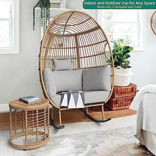 YITAHOME Wicker Egg Chair - Outdoor Rocking Chair for Patio, Grey