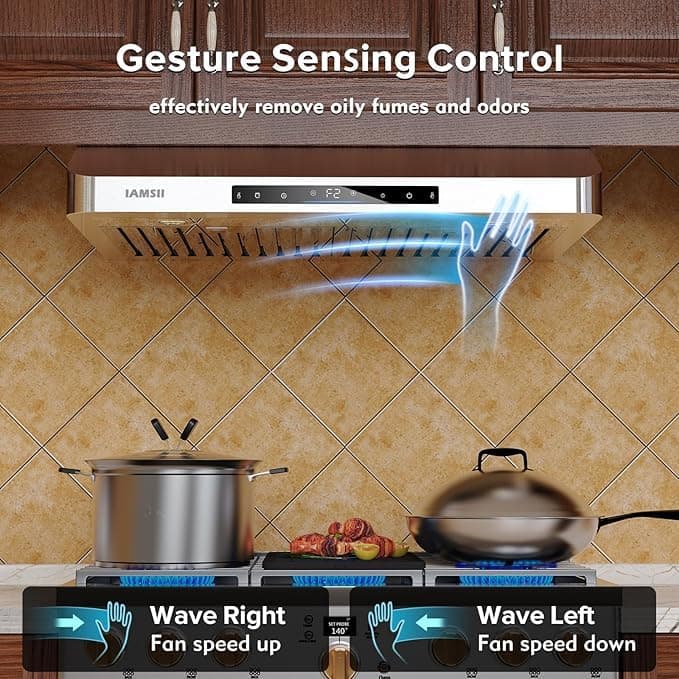 Under Cabinet Range Hood 30 Inch,900 CFM Stainless Steel Kitchen Stove Vent Hood with 4 Speed Exhaust Fan Gesture Sensing/Touch/Remote Control