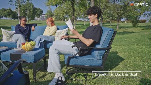 Patio Furniture Set 5 pcs, Outdoor Patio Furniture, 3-Seat Sofa, 2 Rocking Chairs, 2 Ottomans and 5.75" Extra Thick Cushion, Conversation Set for Backyard Deck,Gemstone Blue