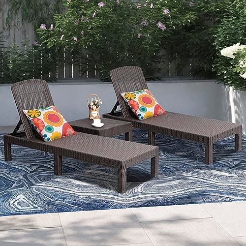 DIMAR GARDEN Outdoor Chaise Lounge,Resin Pool Lounge Chair Waterproof Recliner,Mocha