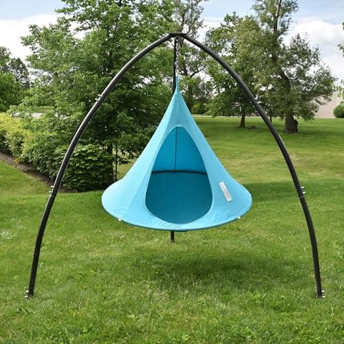 Single Cacoon Hanging Chair – Cozy Indoor/Outdoor Hammock with Polyester Canvas, 440 lb Capacity, Includes 18ft Rope & Carabiner (Turquoise)
