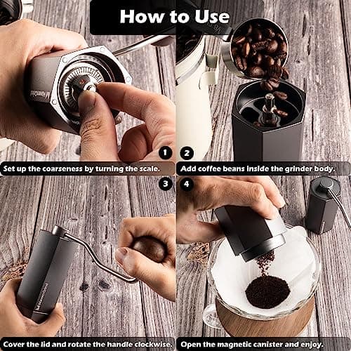 Coffee Bean Grinder - Manual Coffee Hand Grinder For Espresso, Frenchpress, Machine Coffee - Portable Stainless Steel Burr Grinder With Adjustable Coarseness Knob