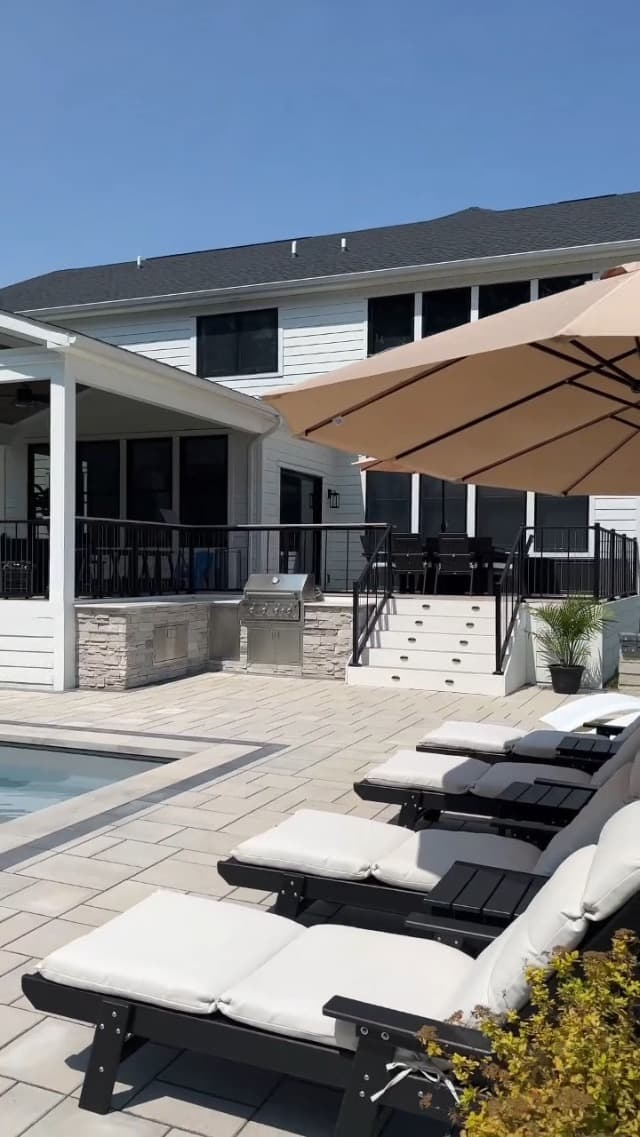 PHI VILLA 15ft Large Patio Umbrellas with Base Included, Outdoor Double-Sided Rectangle Market Umbrella with Stand, Outside Umbrellas for Poolside Lawn Backyard, Beige