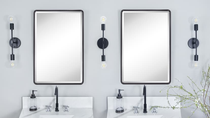 TEHOME Farmhouse Black Metal Framed Recessed Bathroom Medicine Cabinet with Beveled Mirror Rounded Rectangle Bathroom Medicine Cabinet 16x24 inch