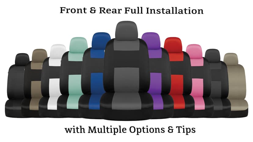 BDK PolyPro Car Seat Covers Full Set in Solid Black, Front and Rear Split Bench Seat Covers for Cars, Easy to Install Car Seats Cover Set and Accessories for Auto Trucks Van SUV - Solid Black