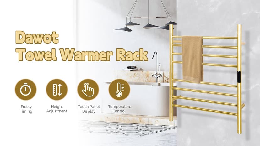 12 Bars Towel Warmer Rack, 23" Electric Wall Mounted Heated Towel Rack with Timer and Temperature Control, Towel Heater Hard Wired/Plug-in Hot Towel Rails for Bathroom, Brushed Gold