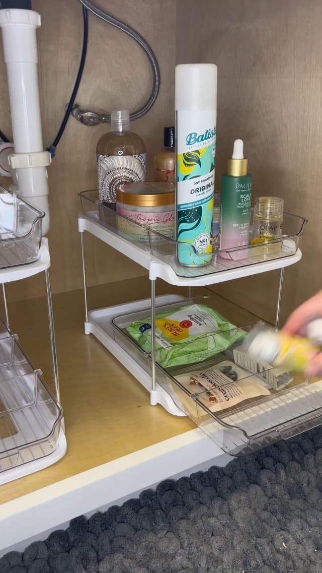 Delamu 2 Sets of 2-Tier Multi-Purpose Bathroom Under Sink Organizers and Storage, Stackable Kitchen Pantry Organization, Pull Out Medicine Cabinet Organizer with 8 Movable Dividers