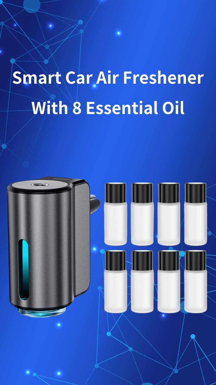 Smart Car Air Freshener, Car Air Freshener Diffuser, Car Diffuser Air Freshener with Three Adjustable Modes, Aromatizante para Carro, Car Diffuser with 8pcs Essential Oil(Black)