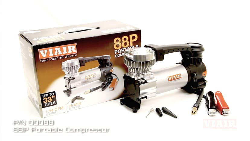 VIAIR 88P - 00088 Tire Inflator Portable On/Offroad Air Compressor for Car, Truck, SUV & RV | 12V Heavy Duty Pump 120 PSI, Alligator Clip, Twist Chuck