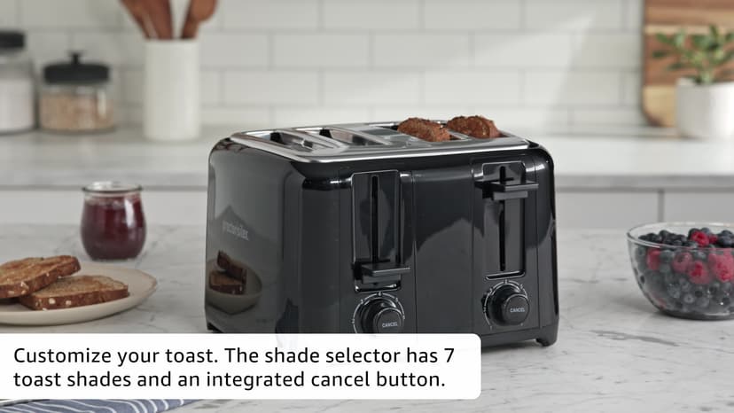 Proctor Silex 4 Slice Toaster with Extra Wide Slots for Bagels, Cool-Touch Walls, Shade Selector, Toast Boost, Auto Shut-off and Cancel Button, Black (24215PS)