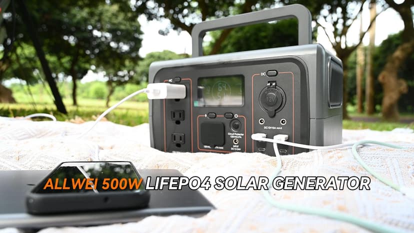 ALLWEI LiFePO4 Portable Power Station 500W(Peak 1000W), 512Wh Solar Generator with UPS Function, 2.5Hrs Fast Charge, 160000mAh Home Battery Backup for CPAP Outdoor RV/Van Camping Emergency