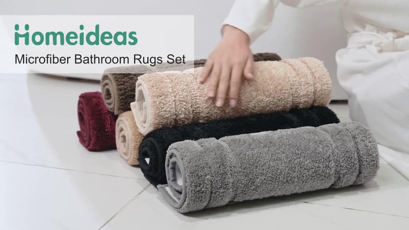 HOMEIDEAS Bathroom Rugs Sets 3 Piece, Super Soft and Absorbent Non Slip Microfiber Toilet Bath Mat with U-Shaped (Grey)