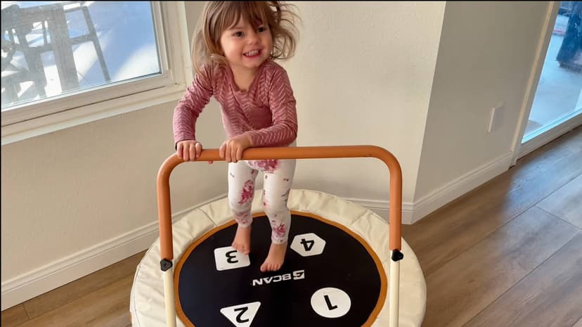 BCAN 36'' Toddler Trampoline, ASTM Certified-Foldable Mini Trampolines for Kids Ages 1-6, Adjustable Handle, Safety Pad & Foldable Legs, Baby Trampoline Indoor/Garden, Gift for Boy and Girl