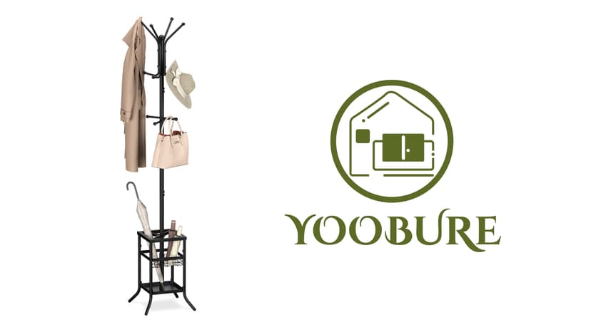 Yoobure Coat Rack Freestanding - Coat Tree with Umbrella Holder, Metal Coat Rack Stand with 12 Hooks, Modern Coat Hanger Stand for Entryway, Purse Rack Hat Rack Stand for Living Room Bedroom Office