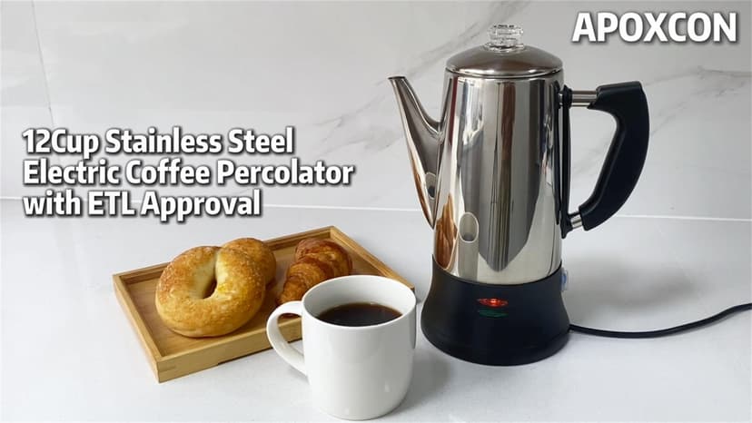 Electric Coffee Percolator Stainless Steel Coffee Maker with Heat Resistant Tough Glass Clear Brew Progress Knob, Keep Warm & Cordless Serving Classic Coffee Pot with On/OFF Switch 12 Cup