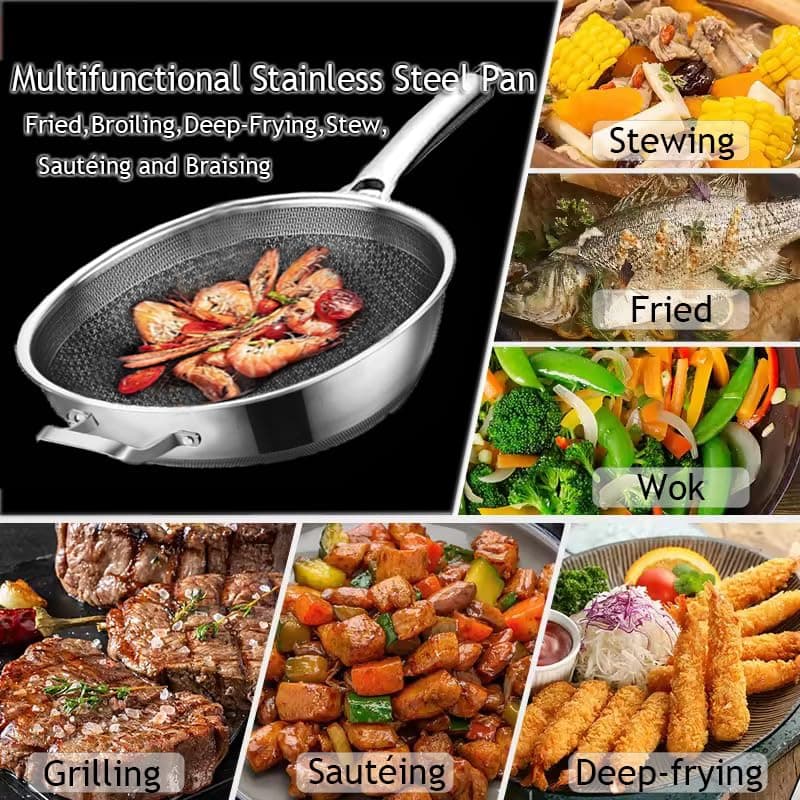 Wok Pan,Hybrid Nonstick 14 Inch Wok with Lid,Induction Non Stick Stainless Steel Large Deep Woks&Stir-Fry Pans,Stay-Cool Handle Skillets,PFOA Free Cookware,14 Inch Wok Pan