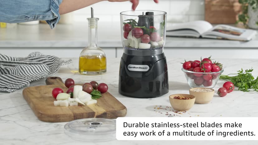 Hamilton Beach Electric Vegetable Chopper & Mini Food Processor, 3-Cup, 350 Watts, for Dicing, Mincing, and Puree, Black (72850)