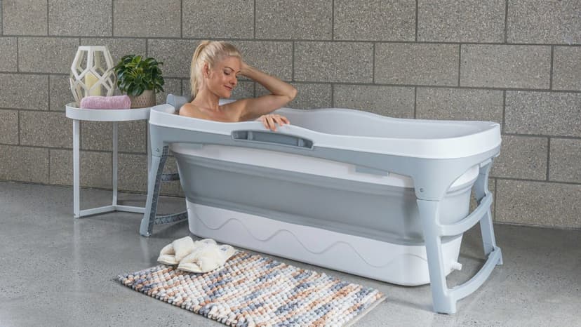Portable Bathtub for Adult - Large 56'in Foldable Collapsible tub - Ergonomically Designed for the Ultimate Relaxing Soaking Bath. Ideal for Small Spaces - Quick, Effortless Folding Bathtub