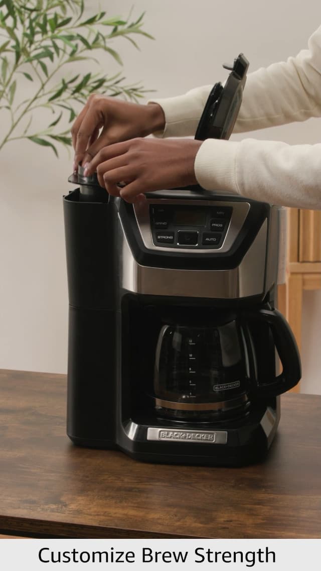 BLACK+DECKER 12-Cup Mill and Brew Coffee Maker, Automatic Grind and Brew Drip Coffee Machine, Programmable, Sneak-A-Cup, Reusable Filter.