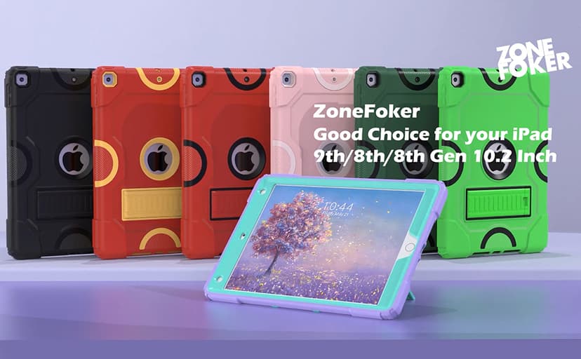 for iPad 9th Generation Case, iPad 8th 7th Generation Case, iPad 10.2 Inch 2021/2020/2019 Case, Heavy Duty Rugged Shockproof Protective Cover with Kickstand for Kids Boys Girls Purple/Green