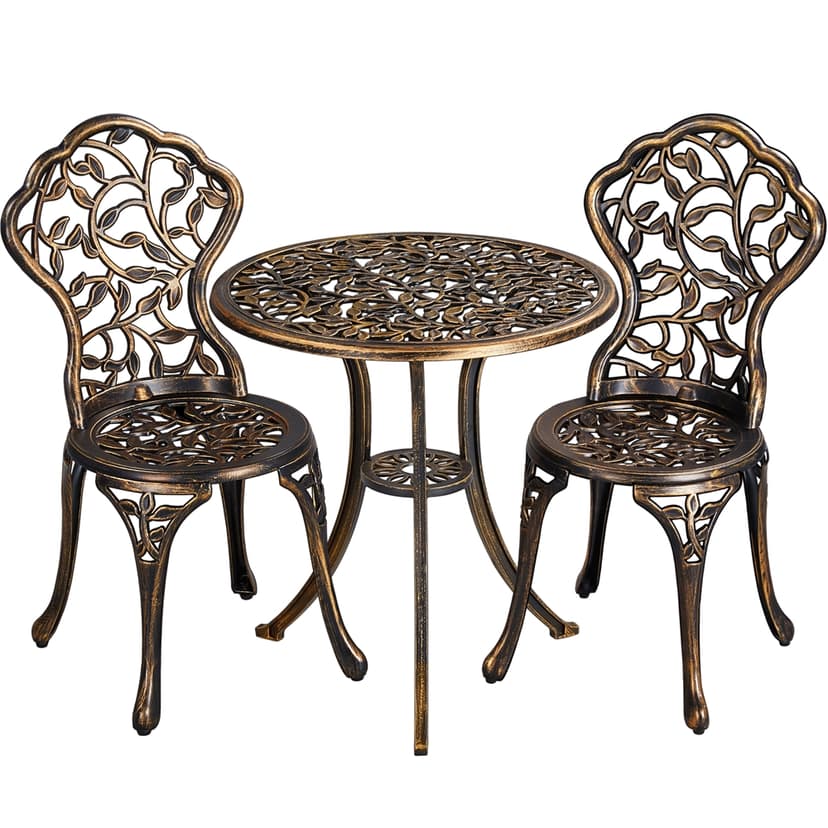 Yaheetech 3-Piece Outdoor Bistro Set w/Leaf Design, Rust-Resistant Cast Aluminum Table and Chairs for Balcony Backyard Garden
