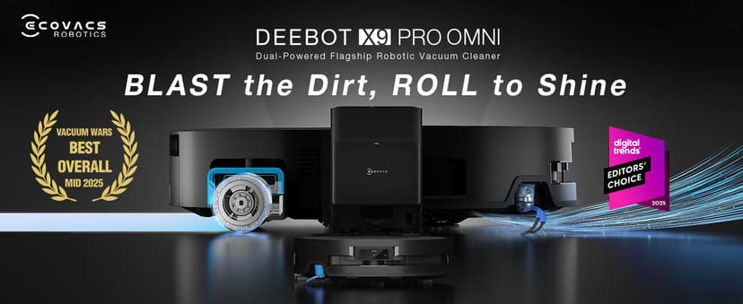 ECOVACS DEEBOT X9 PRO Omni Robot Vacuum and Mop, Blast™ 16,600Pa Suction, OZMO Roller Instant Self-Washing Mopping, ZeroTangle™ 3.0, Triple Lift System, AI Smart Navigation, Hands-Free Omni Station