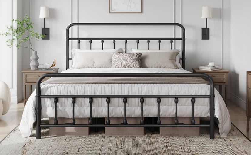 Yaheetech Classic Metal Platform Bed Frame Mattress Foundation with Victorian Style Iron-Art Headboard/Footboard/Under Bed Storage/No Box Spring Needed/King Size Black