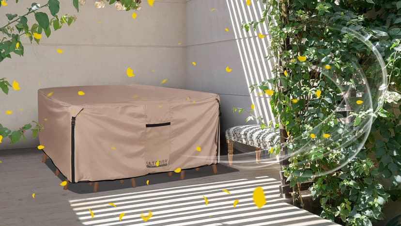 ULTCOVER Rectangular Patio Heavy Duty Table Cover - 600D Tough Canvas Waterproof Outdoor Dining Table and Chairs General Purpose Furniture Cover Size 111L x 74W x 28H inch