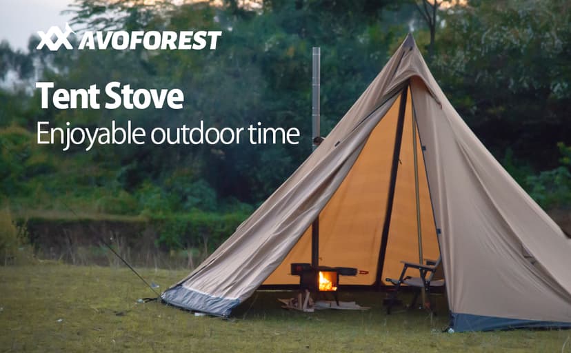 Hot Tent Stove,AVOFOREST Wood Burning Stove,Small Wood Stove with 7 Stainless Chimney Pipes for Outdoor Heating & Cooking, Ice Fishing, Hunting