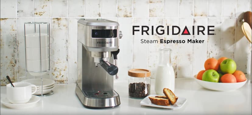 Frigidaire Steam Espresso Maker, Coffee Machine with Milk Frother & Cup Warmer, 20 Bar Pressure, 34 oz Removable Water Tank, Single or Double Shot, Stainless Steel