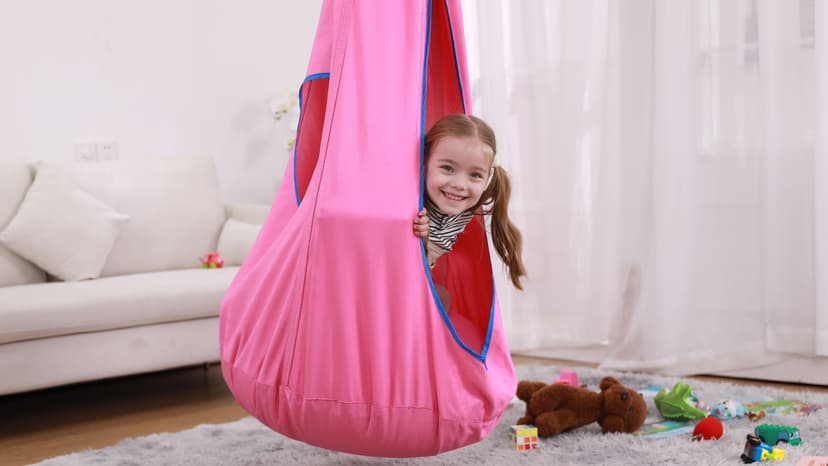 Kids Pod Swing Seat, Hanging Hammock Chair, Sensory Swing for Indoor and Outdoor Use (43.5" D x 52" H) Pink