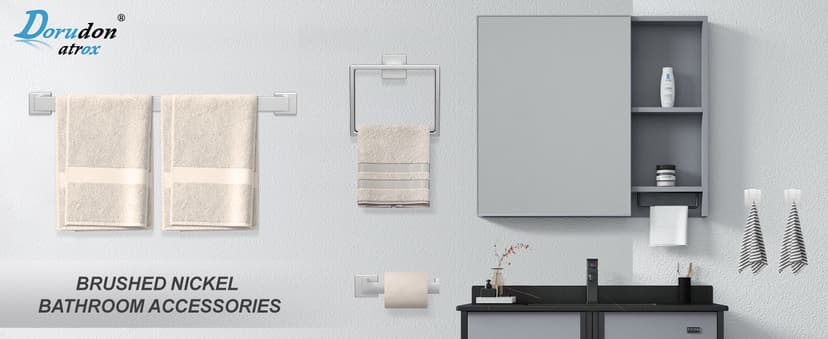 5 Piece Brushed Nickel Towel Bar Set Bathroom Hardware Set Brushed Nickel Bathroom Accessories Set with 2 Towel Hook, Stainless Steel Wall Mounted Bathroom Towel Rack Set Square 16-Inch