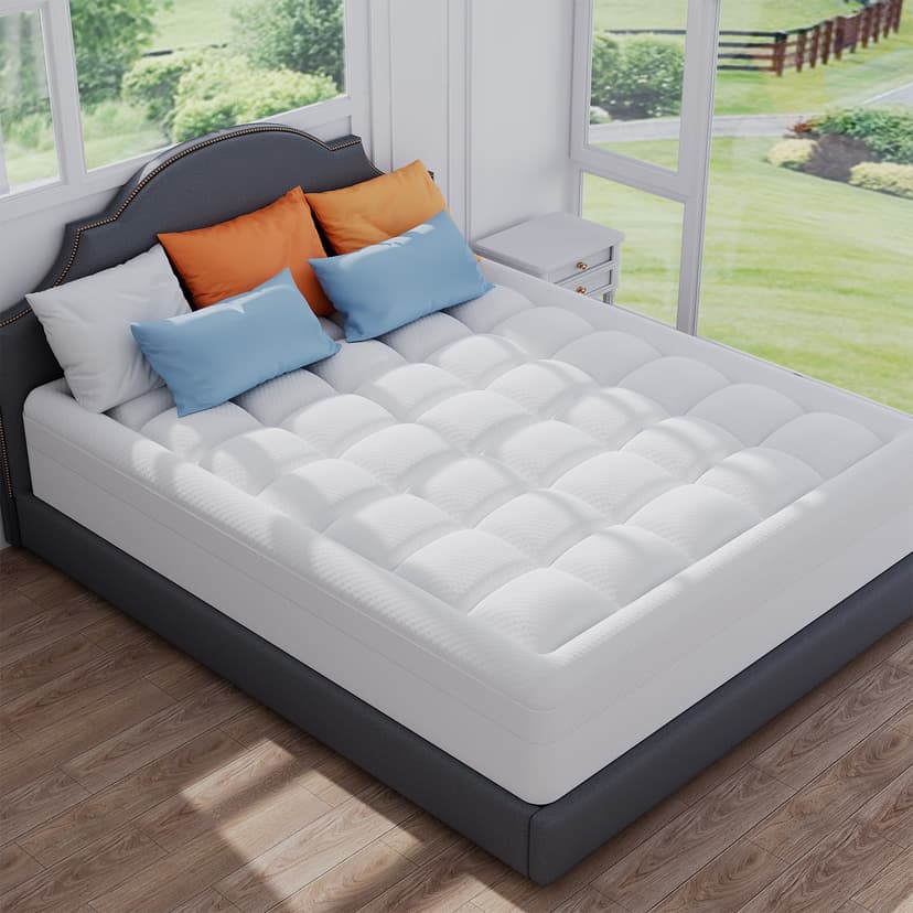 ELEMUSE Queen Size Dual Layer 3 Inch Memory Foam Mattress Topper, 2 Inch Cooling Gel Memory Foam and 1 Inch Thick Soft Pillow Top Mattress Pad Cover for Back Pain Relief, Bed Topper for Side Sleep