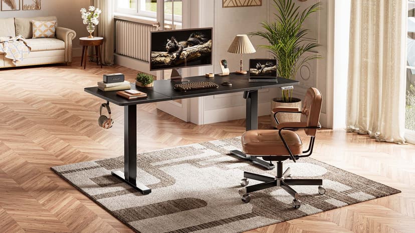 Huuger 55 x 28 Large Electric Standing Desk, Height Adjustable Computer Desk, 27.6" Deep Desktop, Stand up Gaming Office Desk with 2 Hooks, 3 Preset Heights, for Home Office, Rustic Brown
