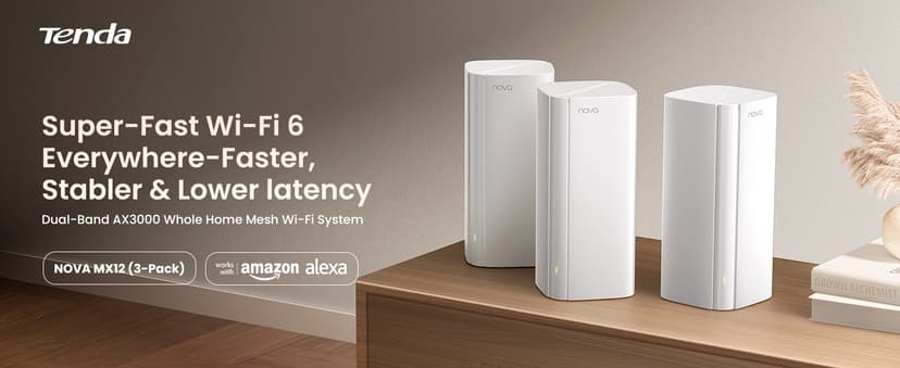Tenda AX3000 WiFi 6 Mesh System Nova MX12 - Whole Home Covers up to 7000 sq.ft - Dual-Band Mesh Network for 160+ Devices - 1.7 GHz Quad-Core CPU - Replaces Wireless Router - 3-Pack(2025 New Version)
