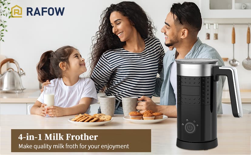 4 in 1 Electric Milk Frother: 10oz/350 mL Large Capacity Electric Milk Steamer for Hot and Cold Milk Froth - Automatic Milk Frother & Warmer for Latte, Cappuccinos, Macchiato, Hot Chocolate