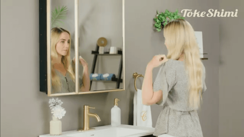 TokeShimi 17x25 Recessed Medicine Cabinet with Mirror Surface Mounted, Metal Beveled Mirror with Storage for Bathroom Vanity, Aluminum Black Medicine Cabinet Mirrored