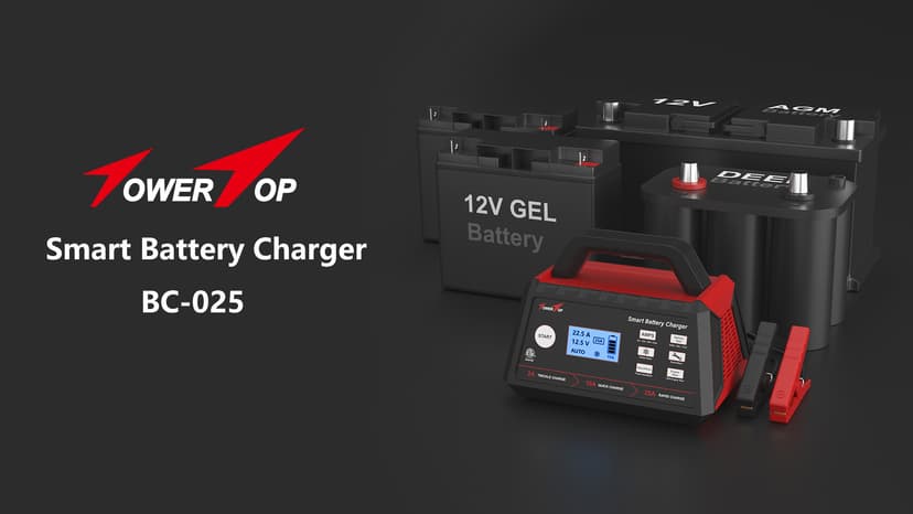 TowerTop 2/10/25 Amp 12V Smart Car Battery Charger, Fully Automatic Battery Maintainer with Engine Start, Auto Desulfator, Battery Repair, Winter Mode, for AGM, STD, Gel, Deep Cycle Batteries