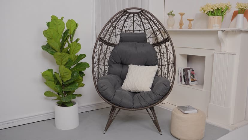 Bme Heavy Duty 400 lbs Capacity Wicker Egg Chairs for Outside & Indoor, Premium Soft Thick Olefin Fabric Cushion & UV 2000 Hours Material Teardrop Design, Durable Against Water, Weather