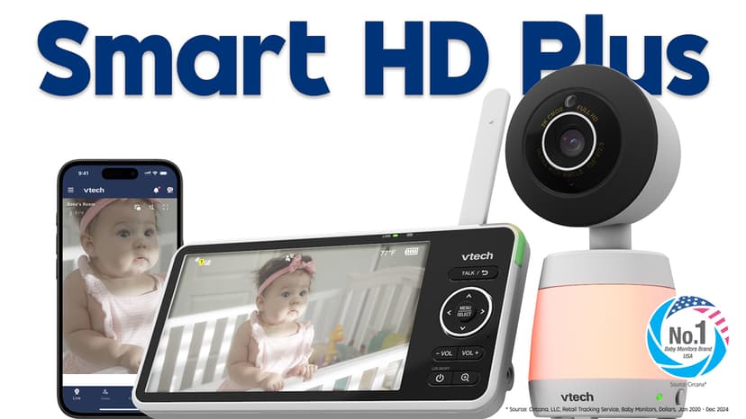 VTech Smart WiFi Baby Monitor, 2K CMOS Sensor Camera, 5.5-inch HD IPS Screen, Clear Infrared Night Vision, Pan-Tilt, 24x Zoom, 2-Way Talk, Multi-Color Night Light, Soothing, Free App: Smart HD Plus