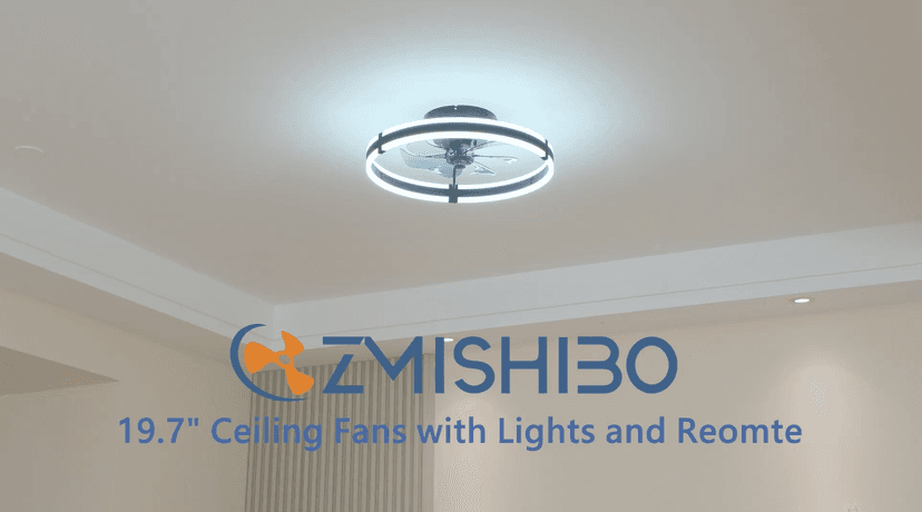 ZMISHIBO Ceiling Fans with Lights and Remote, 19.7'' Low Profile Ceiling Fan, 3000-6000K Dimmable Modern Flush Mount LED Fan Light, 6 Wind Speeds, Black Fandelier Ceiling Fans for Bedroom