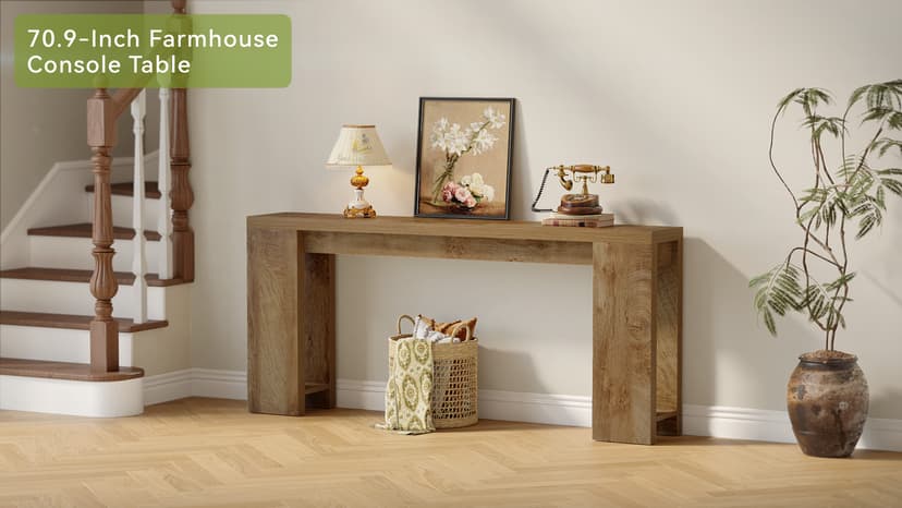 Little Tree 70.9-Inch Long Console Table, Narrow Sofa Table Behind The Couch, Farmhouse Console Table for Living Room, Entryway, Hallway